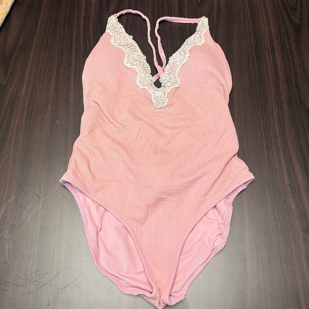 Aerie Pink One Pice Swimsuit with Lace Detail
